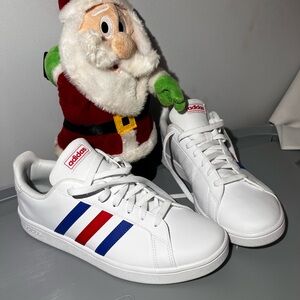 Adidas Men White Sneakers with Red and Blue Accents